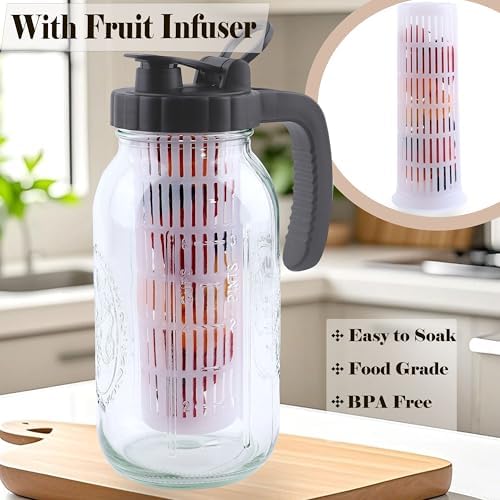 64 Oz Glass Mason Jar Water Pitcher With Infuser Half Gallon Mason Jug