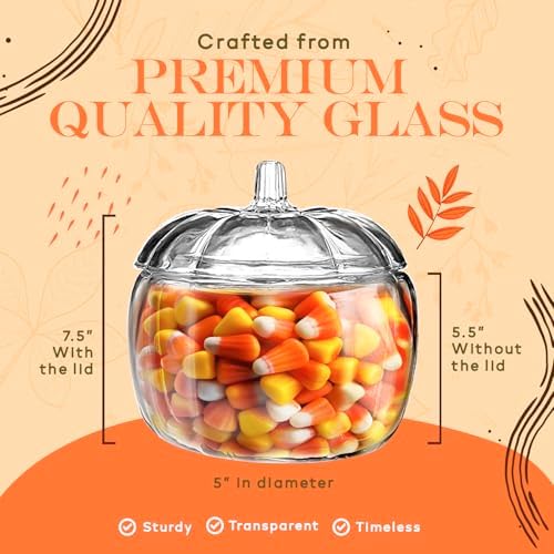 HOMESPHERE 70 oz Glass Pumpkin Candy Jar with Lid