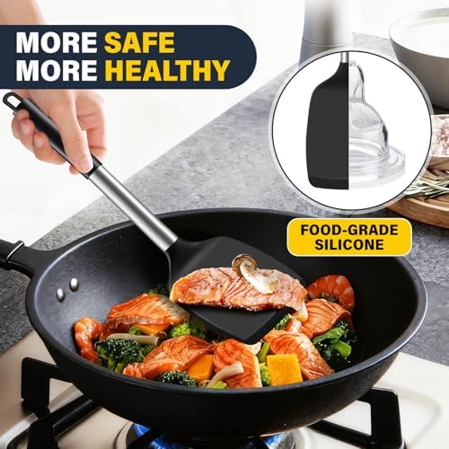 2 Pack Silicone Spatula Set, Solid & Slotted Turner for Non-Stick Pans