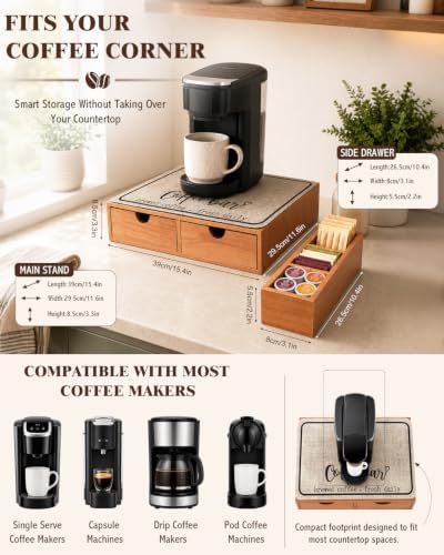 Wooden K Cup Organizer Coffee Pod Storage Box, K Cup Holder with 3 Drawer