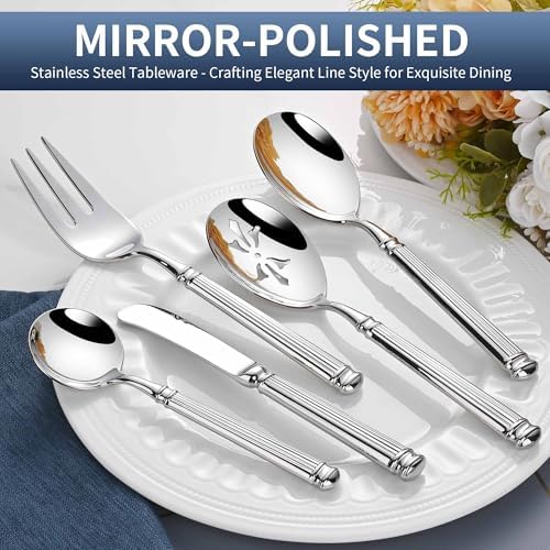 65 PCS 18/10 Flatware Set for 12, Heavy Silverware Set & Serving