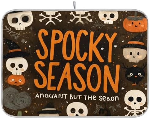 OTVEE Halloween Skeleton Joy Dish Drying Mat for Kitchen Counter