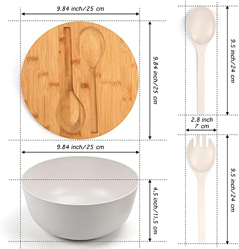ShineMe Large Salad Bowl with Lid, Bamboo Fiber Salad Serving Bowl Set