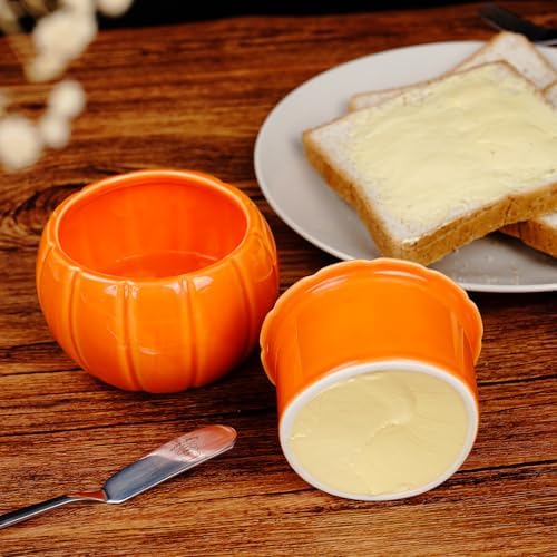 SETRON Halloween Pumpkin Butter Crock, Ceramic Butter Keeper with Lid