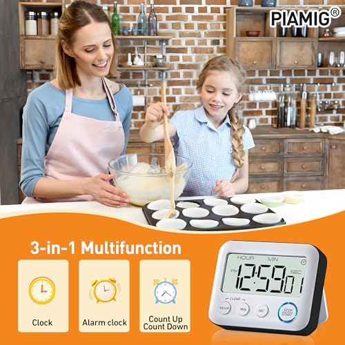 Digital Kitchen Timer Alarm Clock, Large LCD Display, Black