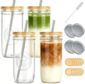 Magicsky 24 oz Glass Cups Iced Coffee Mason Jar Tumbler with Lids and