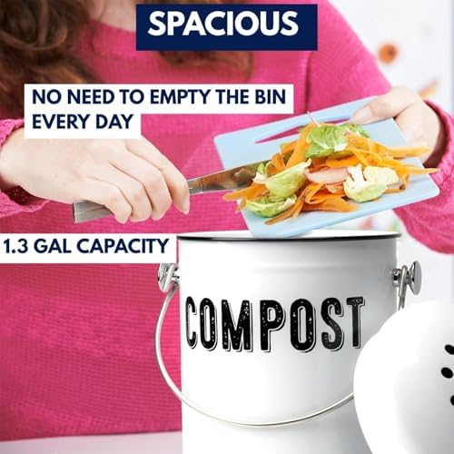 Granrosi Compost Bin, 1.3 Gallon, 3 Charcoal Filters