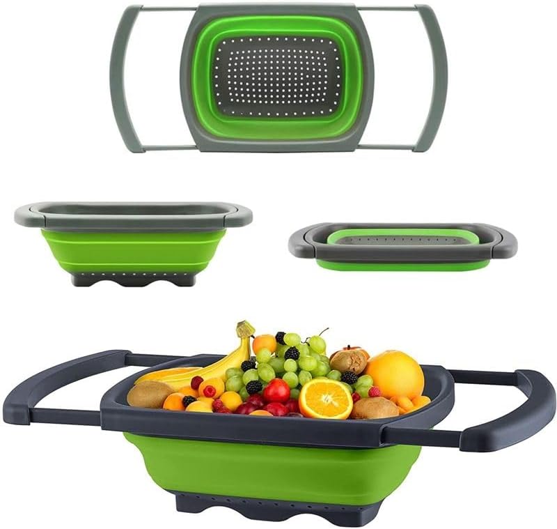 Over the Sink Collapsible Colander Strainer (5 Quart) with Extendable