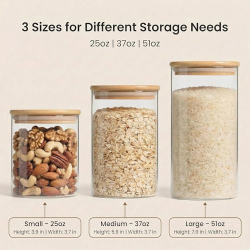 Airtight Glass Storage Containers with Lids Set of 6, 25 /37 /50oz