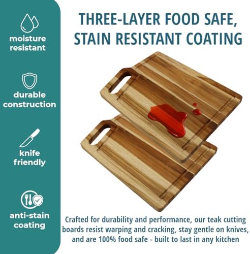 EcoDecors Teak Cutting Board Set with Juice Groove, 3-Piece