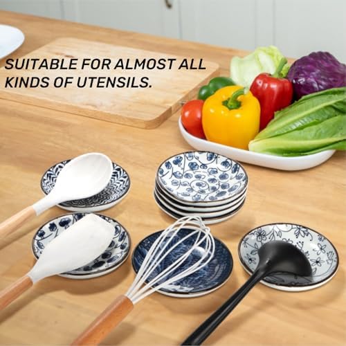 Tlence 8 Pack Ceramic Spoon Rest Set, Japanese Painted Small Spoon