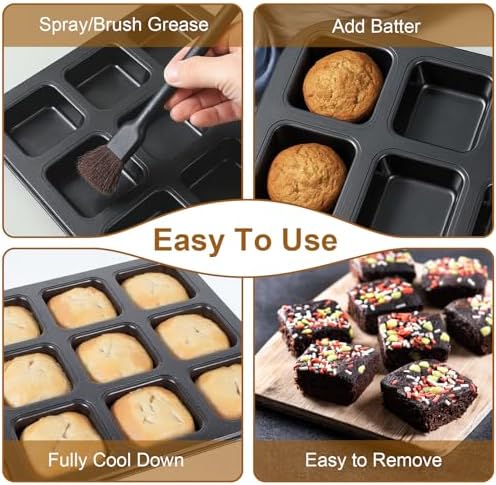 3-Pack Non-Stick Brownie Pans, 12-Cavity Square Muffin Pans – Carbon