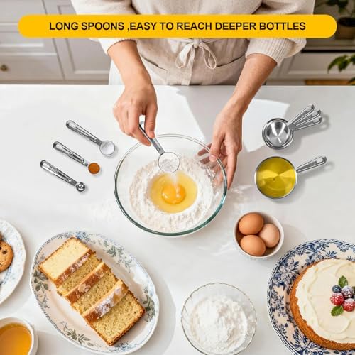 8 PCS Stainless Steel Measuring Cups and Spoons Set, Premium Measure