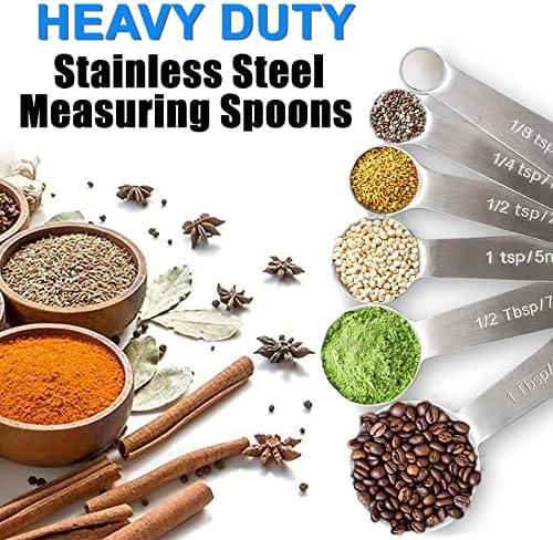 Measuring Spoons, 6-Piece Heavy Duty Stainless Steel Measuring Spoons