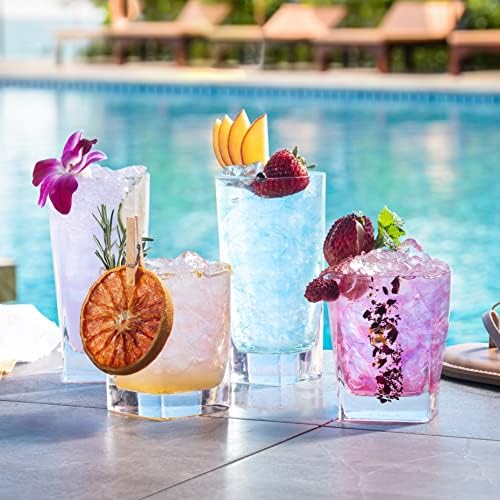 Square Everyday Drinking Glasses - Set of 16 Kitchen Drinkware Glass