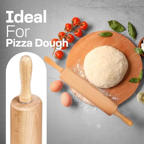 Wooden Rolling Pin, Beech Wood, 17.6" Dough Roller for Baking