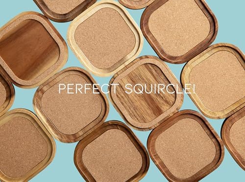 Acacia Wood Coasters for Drinks, 4.13 Inch, Set of 6, Squircles