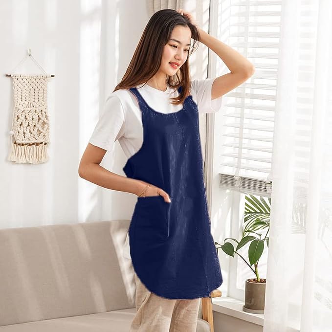 Cotton Cross Back Aprons Solid Color Cooking Kitchen Garden Smock - Image 7