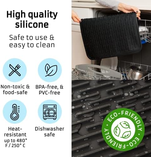 HOTPOP XXL 24"x18" Large Black Dish Silicone Drying Mat and Trivet