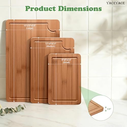 Bamboo Cutting Boards Set, Cutting Boards Set with Juice Groove, Three