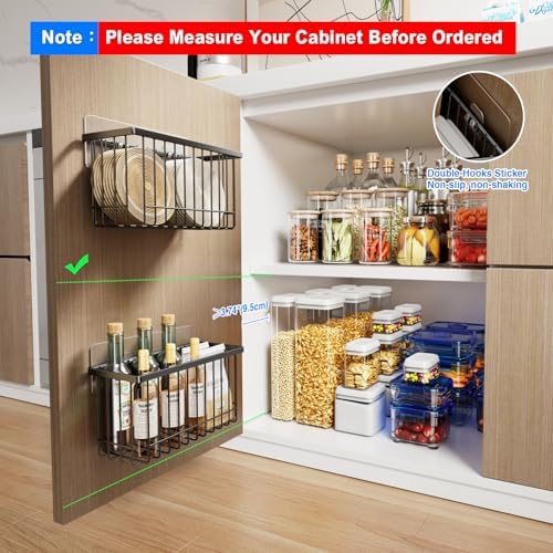 Mustorn 4 Pack Adhesive Cabinet Door Organizer, Lid Organizers Inside