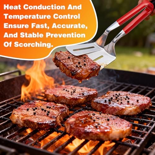 2Pcs Double-Sided Stainless Steel Grill Clamp Spatula, All-Purpose