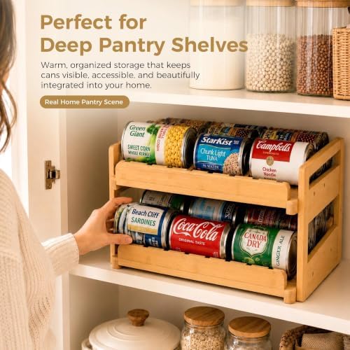 MinBoo Bamboo FIFO Can Organizer for Pantry, 24-Can Gravity Dispenser