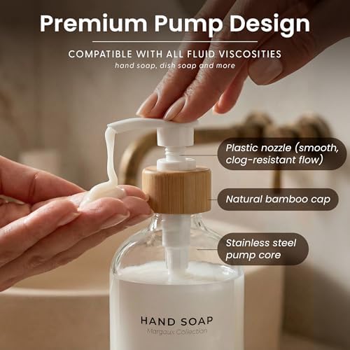 Maisonovo Dish Soap Dispenser Set, Clear with White Bamboo Pumps