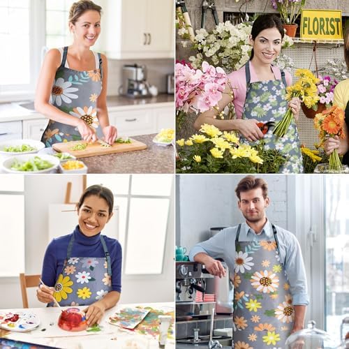 Apron for Women with Pockets, Adjustable Waterproof Floral Chef Aprons
