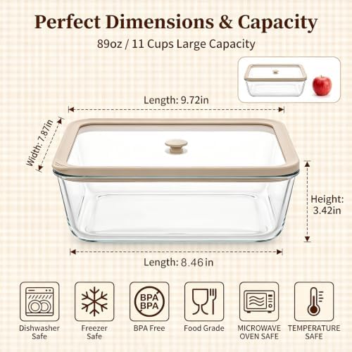 2 Pack 11Cups/ 89 oz Large Glass Food Storage Containers with Lids