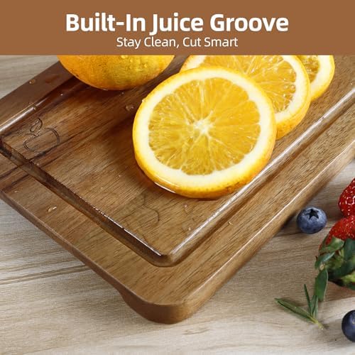 Labeled Cutting Board Set of 4, Wood Chopping Boards with Food Icons