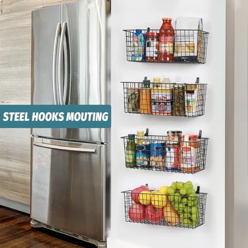 4 Set Extra Large Hanging Wall-Mount Storage Baskets, Black
