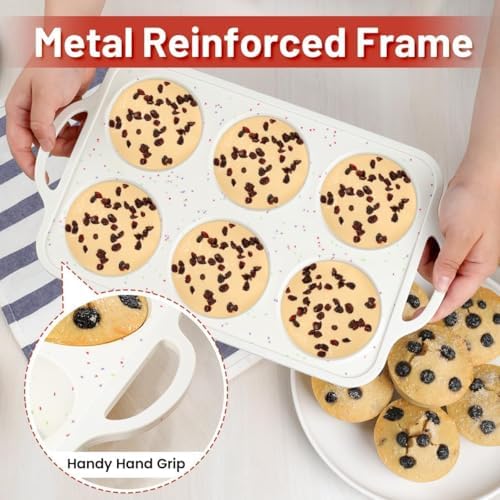 CAKETIME Large Muffin Pan, Metal Reinforced Frame 3.5 Inch Jumbo