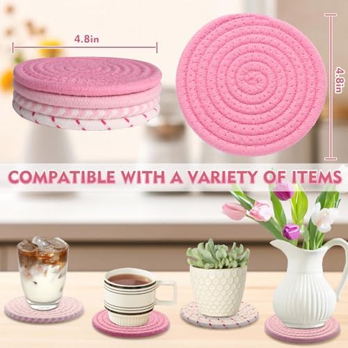 4.8 Inch Drink Coasters Set of 4, Large Fabric Cotton Coasters, Cute