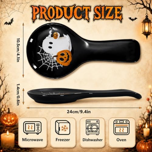 Whaline 9.4 Inch Halloween Spoon Rest, Ghost Pumpkin, Black