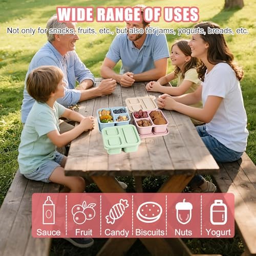 4Piece Silicone Snack Container with Lids - Lightweight Stackable