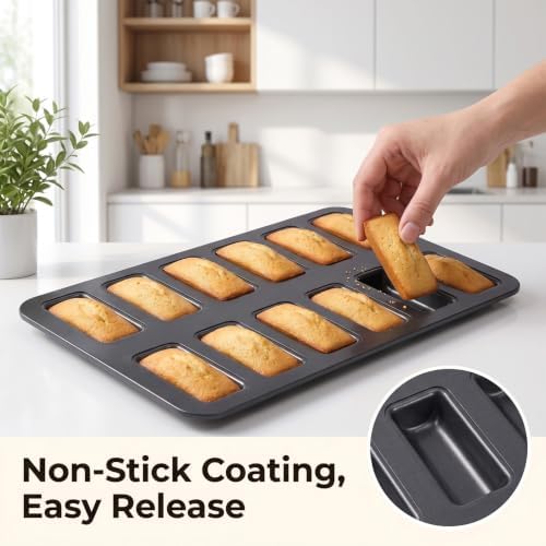 2Pcs 12 Cavity Financier Baking Pan Mold, Non-Stick Mini Loaf Muffin