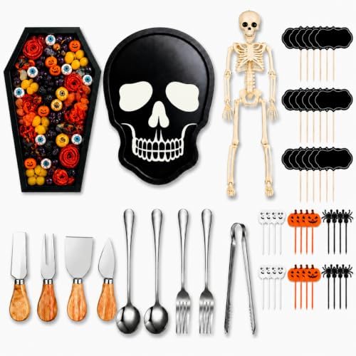 2 Set Halloween Coffin Charcuterie Board Kit with 46 Pcs Gothic