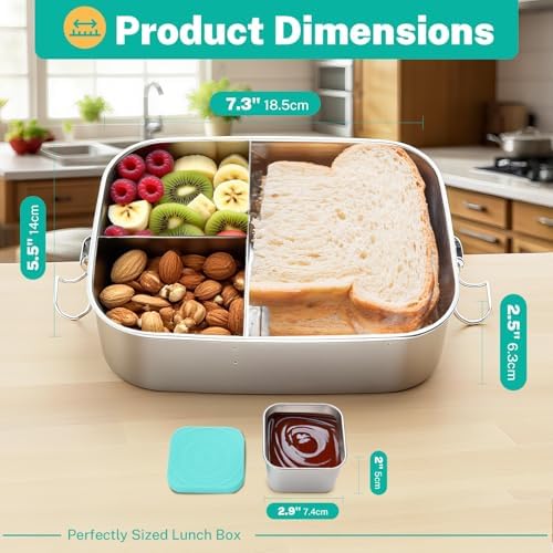 LEEPENK Stainless Steel Bento Box (40oz) with 6oz Condiment Container