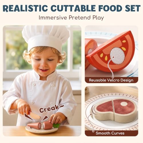Lehoo Castle Wooden Play Kitchen Accessories, Play Food for Toddlers