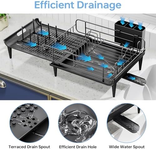 TOOLF Large Expandable Dish Drying Rack, Black