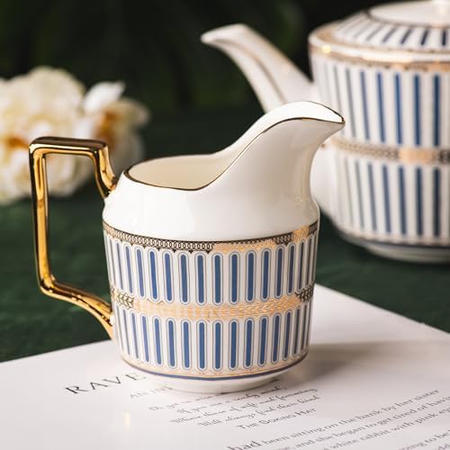 Ceramic Cream and Sugar Set, White Gold, Set of 2