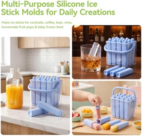 12 Individual Lidded Silicone Ice Cube Trays, Skinny Reusable