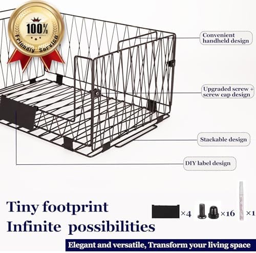 4 PACK XXL Stackable Wire Baskets for Pantry Storage