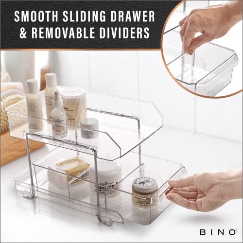 BINO 2 Tier Clear Storage Organizer with Dividers | Bottom Slide Out