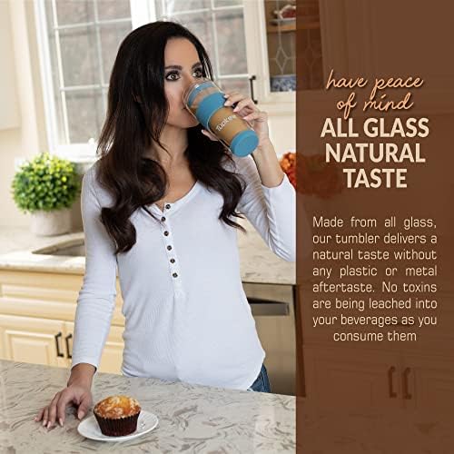 Double Wall Glass Tumbler, 14-Ounce Glass Travel Coffee Mug with Lid