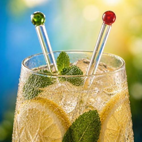 GET FRESH Glass Cocktail Stirrers Set – 8pcs Reusable Long Coloured