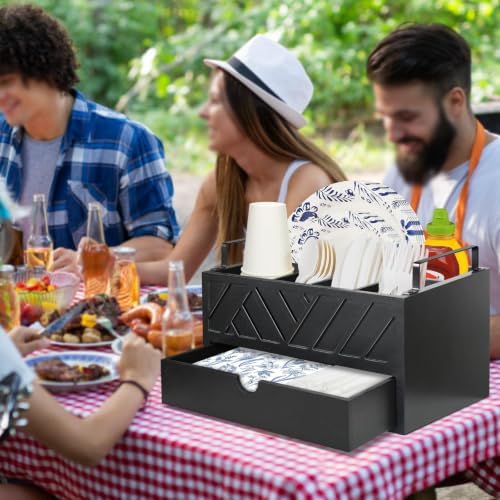 Paper Plate Dispenser with Drawer, Black