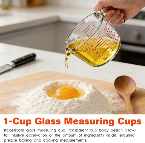 1 Cup Glass Measuring Cups, Clear Borosilicate Glass Liquid Measuring