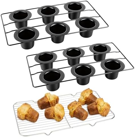 2 Pack Popover Pans with Cooling Rack, Nonstick Yorkshire Pudding Tin
